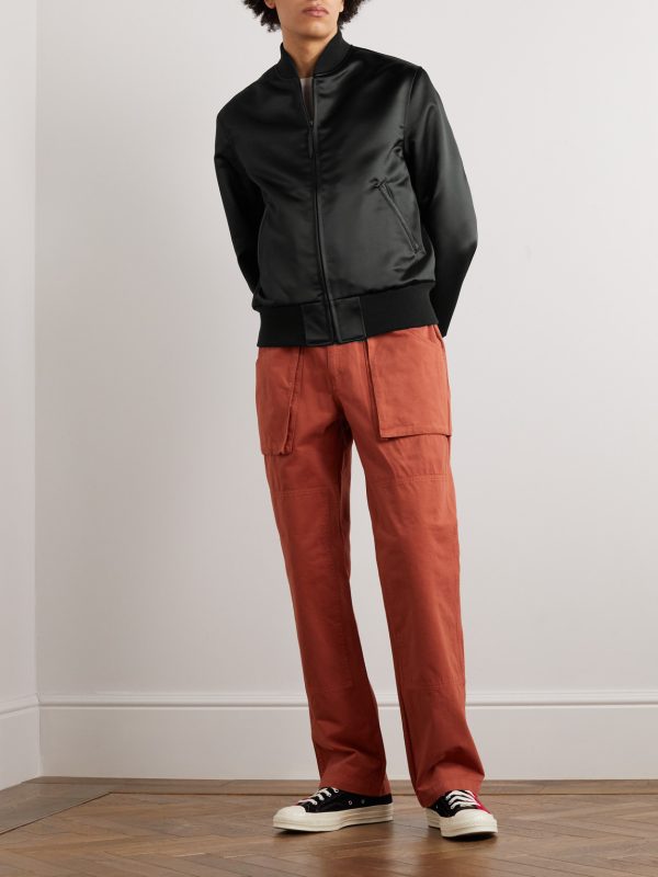Sukajan Leather-Trimmed Satin Bomber Jacket - OU Sukajan Leather-Trimmed Satin Bomber Jacket - OU