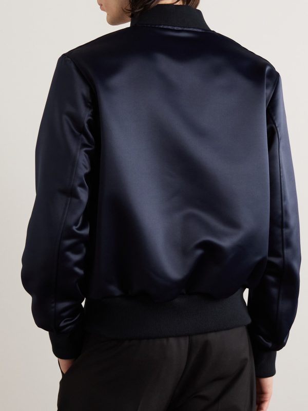 Sukajan Leather-Trimmed Satin Bomber Jacket - BK Sukajan Leather-Trimmed Satin Bomber Jacket - BK