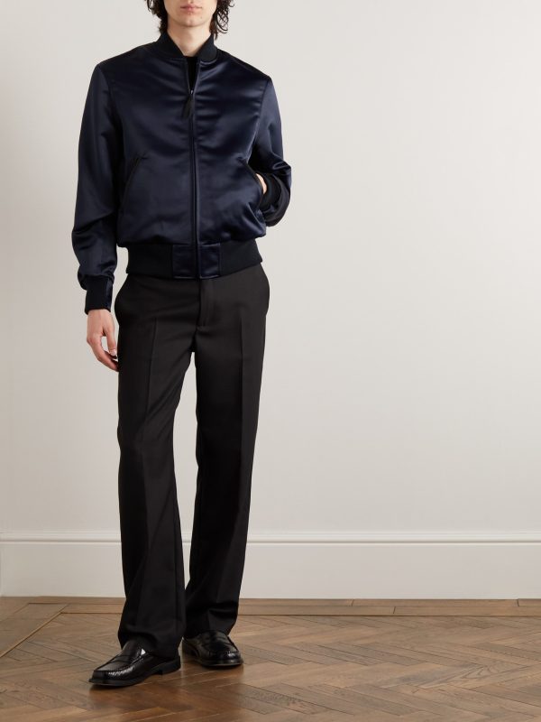 Sukajan Leather-Trimmed Satin Bomber Jacket - OU Sukajan Leather-Trimmed Satin Bomber Jacket - OU