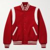 The Hayes Leather-Trimmed Wool-Blend Varsity Jacket The Hayes Leather-Trimmed Wool-Blend Varsity Jacket