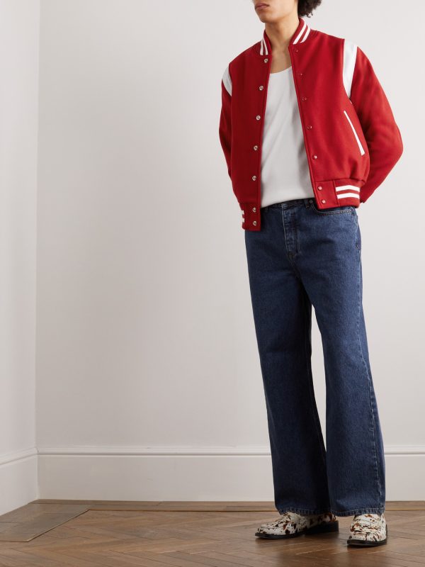 The Hayes Leather-Trimmed Wool-Blend Varsity Jacket - OU The Hayes Leather-Trimmed Wool-Blend Varsity Jacket - OU