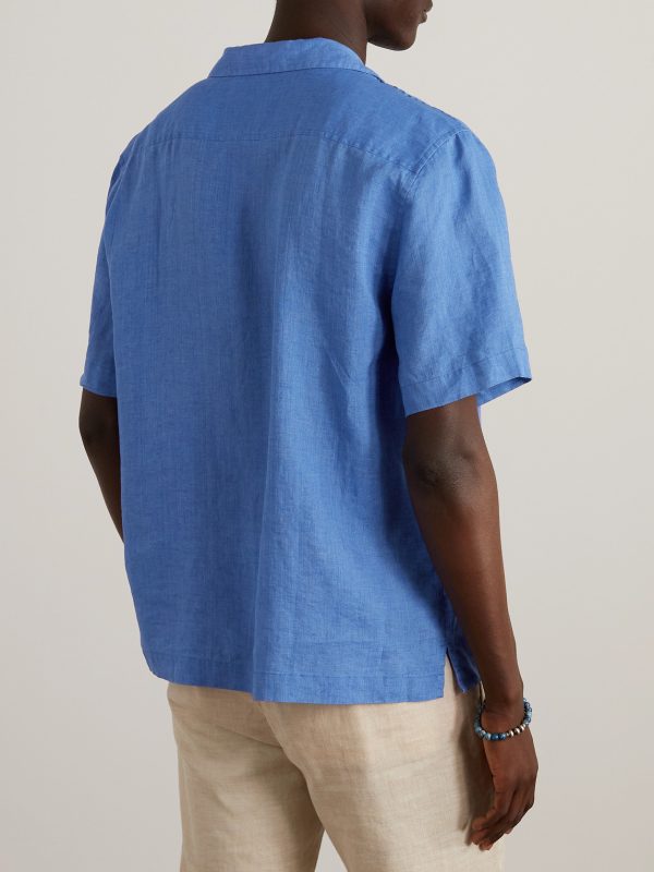 Angelo Camp-Collar Linen Shirt - BK Angelo Camp-Collar Linen Shirt - BK