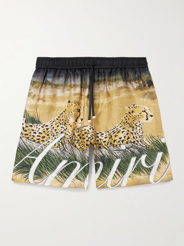 Printed Silk-Satin Drawstring Shorts