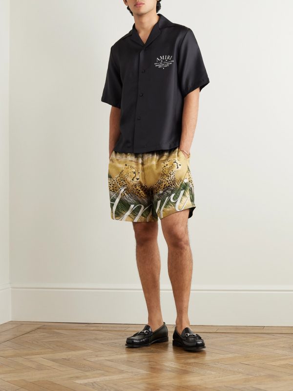 Printed Silk-Satin Drawstring Shorts - OU