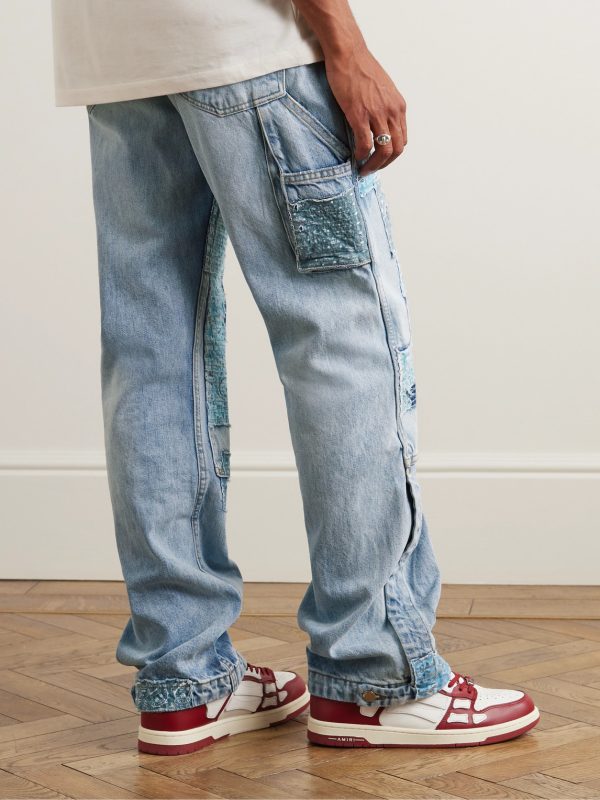 Carpenter Straight-Leg Distressed Patchwork Panelled Jeans - BK