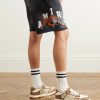 Wide-Leg Logo-Print Distressed Cotton-Jersey Drawstring Shorts - BK Wide-Leg Logo-Print Distressed Cotton-Jersey Drawstring Shorts - BK