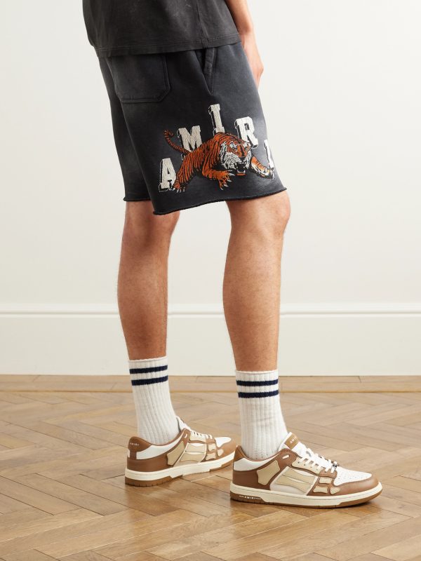 Wide-Leg Logo-Print Distressed Cotton-Jersey Drawstring Shorts - BK Wide-Leg Logo-Print Distressed Cotton-Jersey Drawstring Shorts - BK