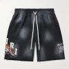 Wide-Leg Logo-Print Distressed Cotton-Jersey Drawstring Shorts Wide-Leg Logo-Print Distressed Cotton-Jersey Drawstring Shorts