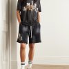 Wide-Leg Logo-Print Distressed Cotton-Jersey Drawstring Shorts - OU Wide-Leg Logo-Print Distressed Cotton-Jersey Drawstring Shorts - OU
