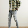 Skinny-Fit Logo-Embroidered Distressed Patchwork Jeans - OU Skinny-Fit Logo-Embroidered Distressed Patchwork Jeans - OU
