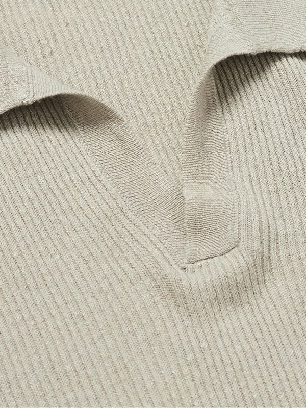 Ribbed Linen-Blend Polo Shirt - CU Ribbed Linen-Blend Polo Shirt - CU