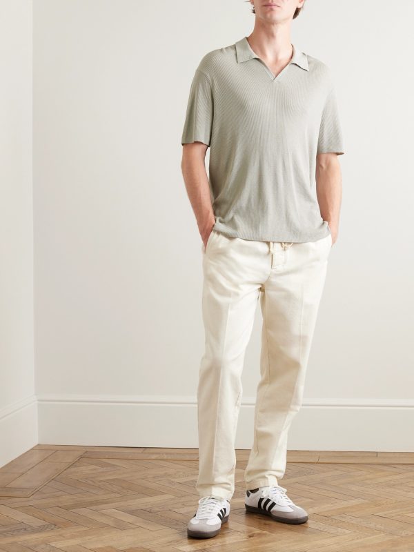 Ribbed Linen-Blend Polo Shirt - OU Ribbed Linen-Blend Polo Shirt - OU
