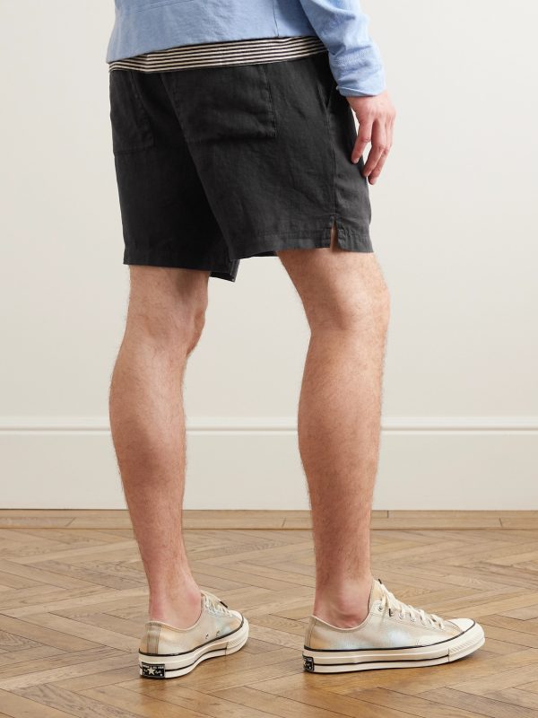 Straight-Leg Garment-Dyed Linen Drawstring Shorts - BK Straight-Leg Garment-Dyed Linen Drawstring Shorts - BK