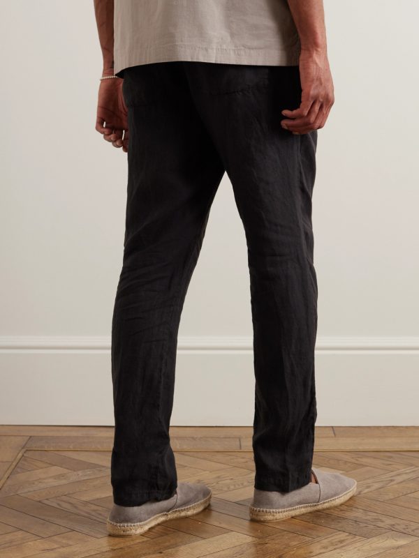 Garment-Dyed Straight-Leg Linen Drawstring Trousers - BK Garment-Dyed Straight-Leg Linen Drawstring Trousers - BK