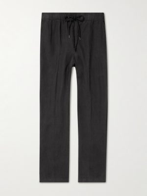 Garment-Dyed Straight-Leg Linen Drawstring Trousers