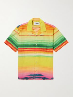 Todos Convertible-Collar Striped Lyocell Shirt Todos Convertible-Collar Striped Lyocell Shirt