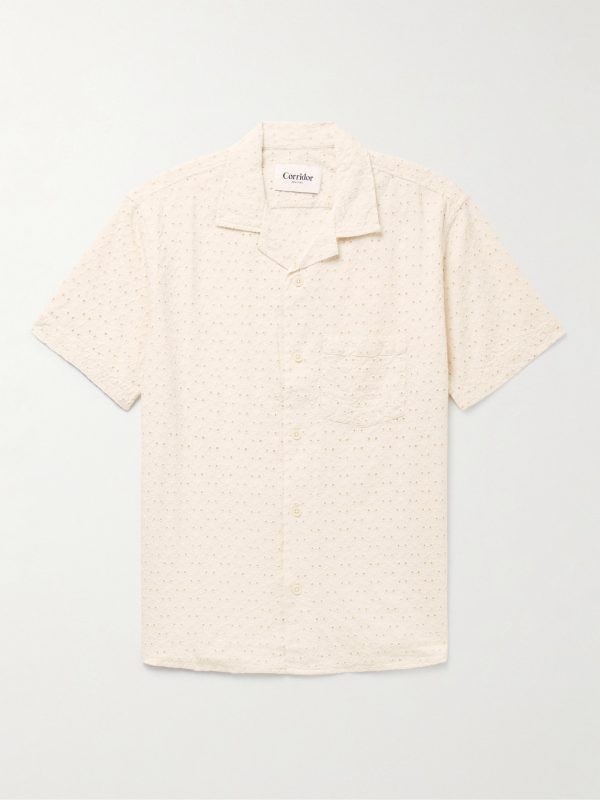 Camp-Collar Broderie Anglaise Cotton Shirt Camp-Collar Broderie Anglaise Cotton Shirt