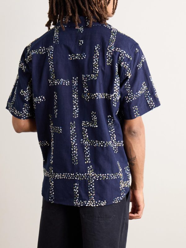 Convertible-Collar Embroidered Cotton Shirt - BK Convertible-Collar Embroidered Cotton Shirt - BK