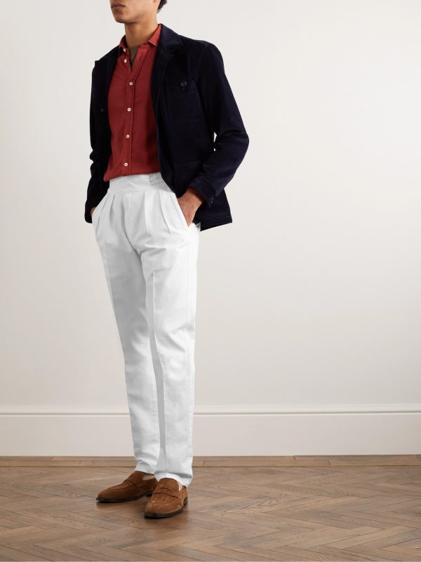 Manny Tapered Pleated Cotton-Twill Trousers - OU