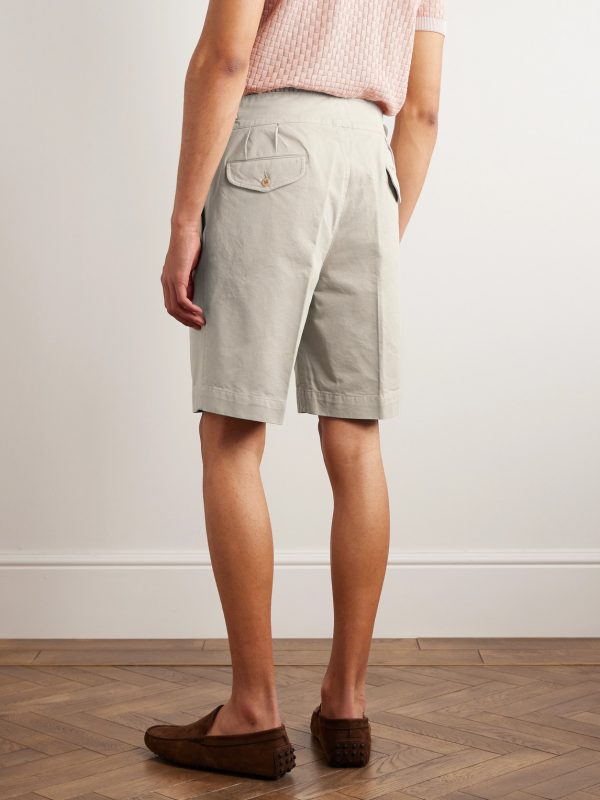 Straight-Leg Pleated Cotton-Twill Shorts - BK Straight-Leg Pleated Cotton-Twill Shorts - BK