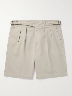 Straight-Leg Pleated Cotton-Twill Shorts