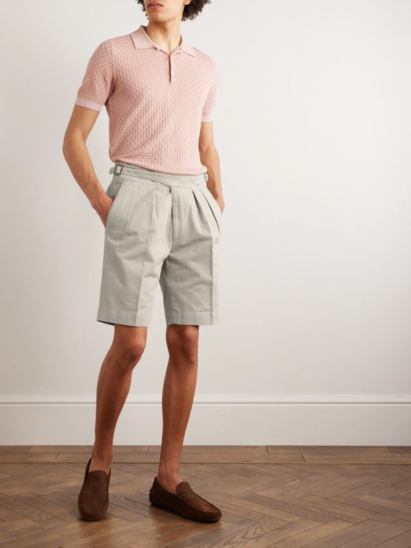 Straight-Leg Pleated Cotton-Twill Shorts - OU Straight-Leg Pleated Cotton-Twill Shorts - OU