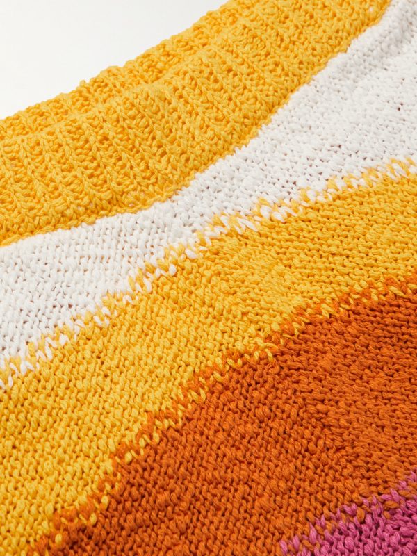 Straight-Leg Crochet-Knit Striped Cotton Shorts - E1 Straight-Leg Crochet-Knit Striped Cotton Shorts - E1