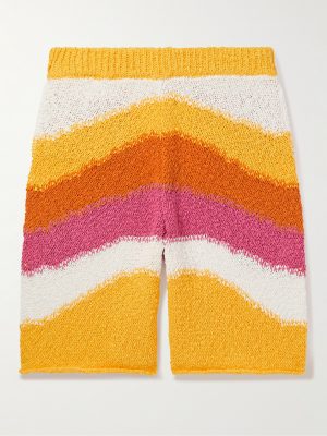 Straight-Leg Crochet-Knit Striped Cotton Shorts Straight-Leg Crochet-Knit Striped Cotton Shorts