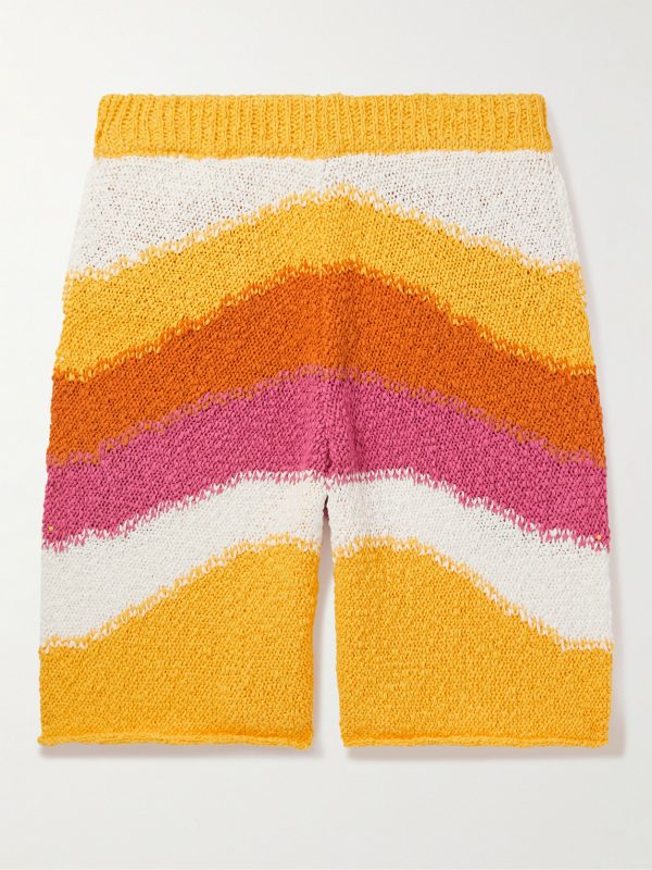 Straight-Leg Crochet-Knit Striped Cotton Shorts Straight-Leg Crochet-Knit Striped Cotton Shorts
