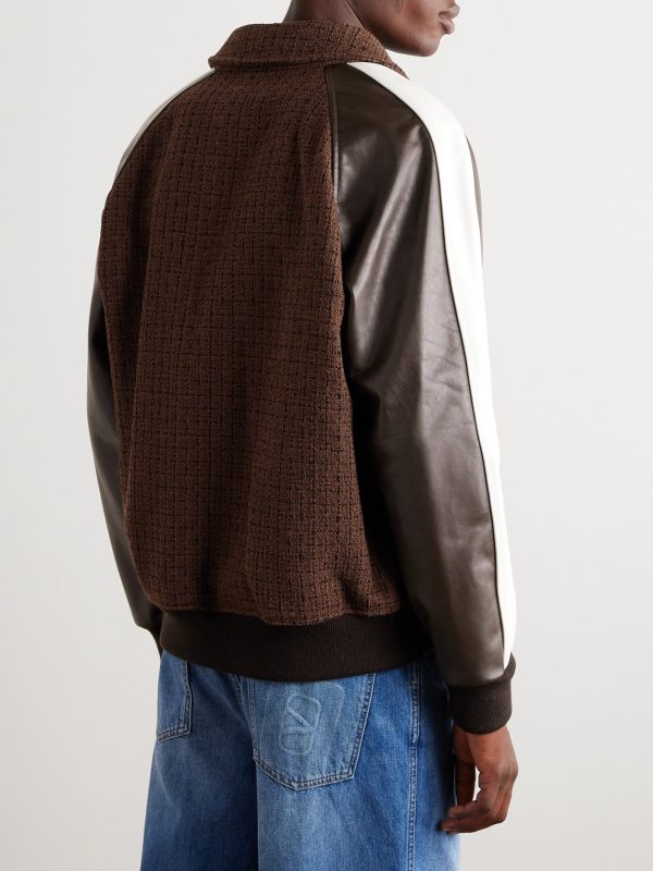 Cotton-Blend Tweed and Leather Bomber Jacket - BK