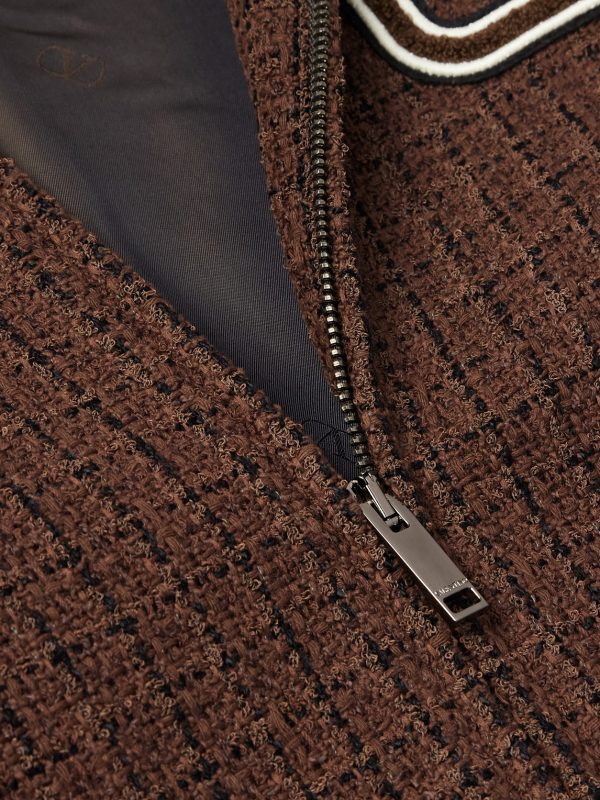 Cotton-Blend Tweed and Leather Bomber Jacket - CU
