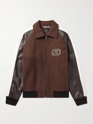 Cotton-Blend Tweed and Leather Bomber Jacket Cotton-Blend Tweed and Leather Bomber Jacket