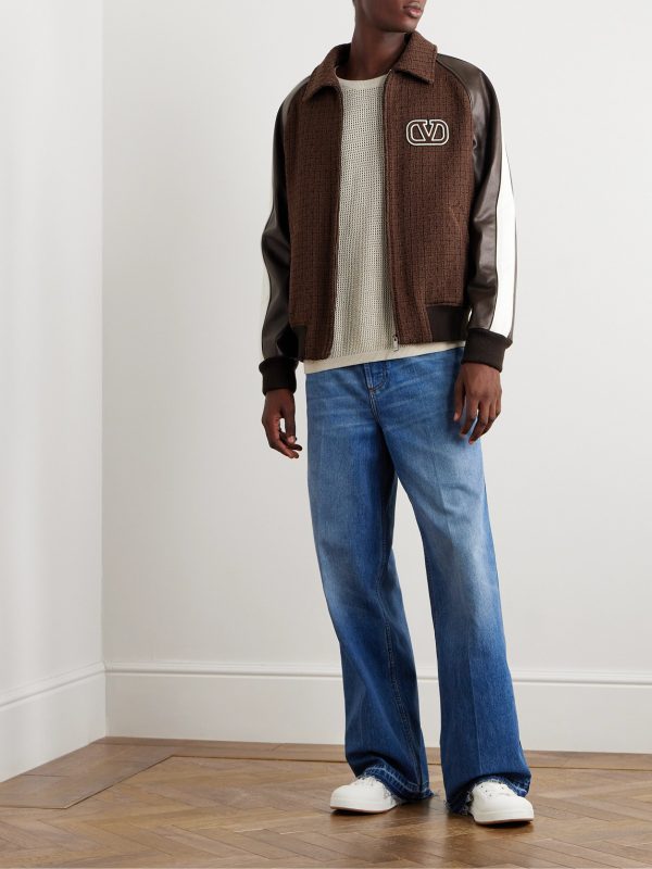 Cotton-Blend Tweed and Leather Bomber Jacket - OU
