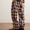 Straight-Leg Convertible Distressed Checked Cotton-Flannel Trousers - BK Straight-Leg Convertible Distressed Checked Cotton-Flannel Trousers - BK