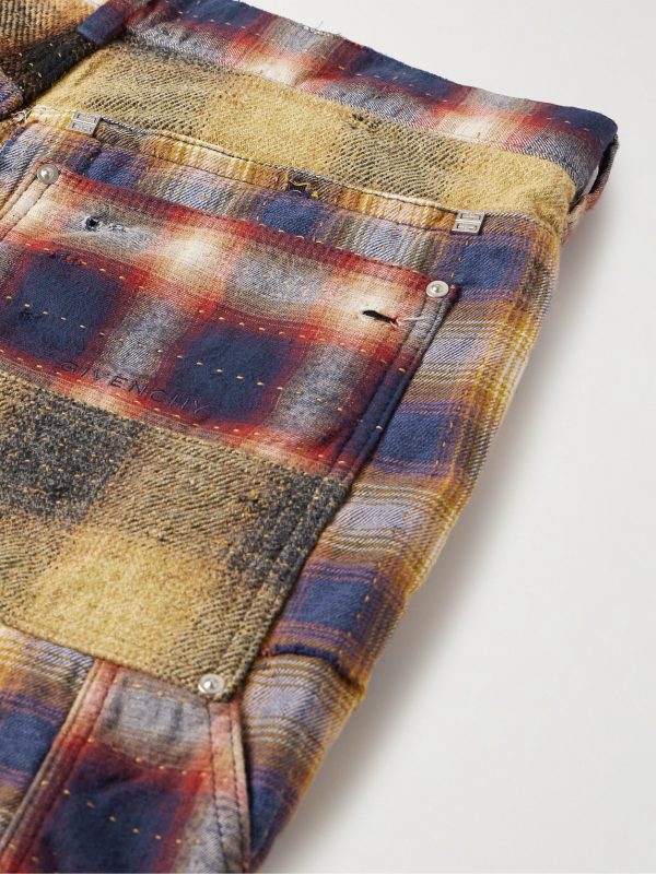 Straight-Leg Convertible Distressed Checked Cotton-Flannel Trousers - CU Straight-Leg Convertible Distressed Checked Cotton-Flannel Trousers - CU