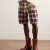 Straight-Leg Convertible Distressed Checked Cotton-Flannel Trousers - E2 Straight-Leg Convertible Distressed Checked Cotton-Flannel Trousers - E2