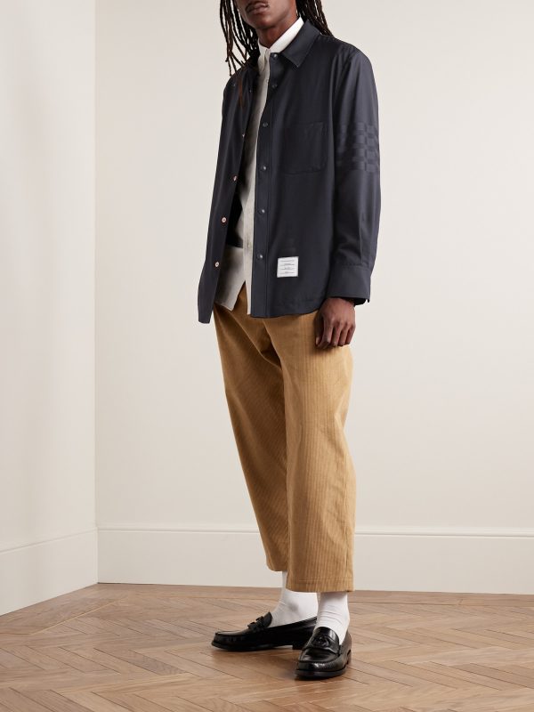 Logo-Appliquéd Striped Wool Overshirt - OU Logo-Appliquéd Striped Wool Overshirt - OU