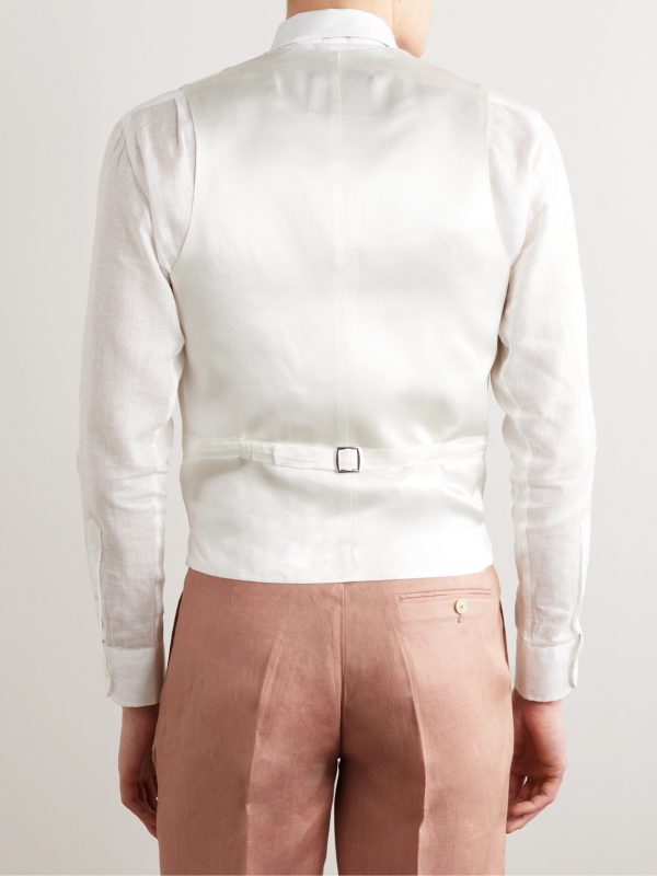 Sidmouth Slim-Fit Shawl-Collar Double-Breasted Linen Waistcoat - BK