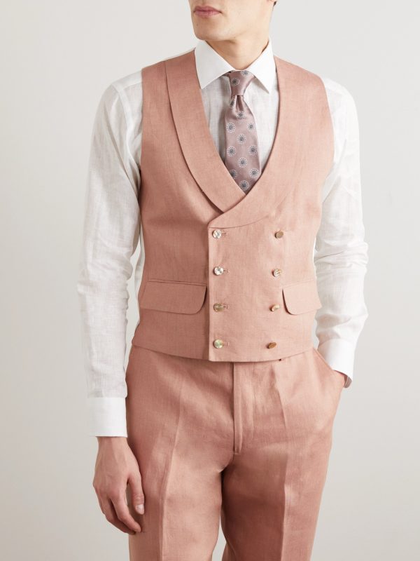 Sidmouth Slim-Fit Shawl-Collar Double-Breasted Linen Waistcoat - FR