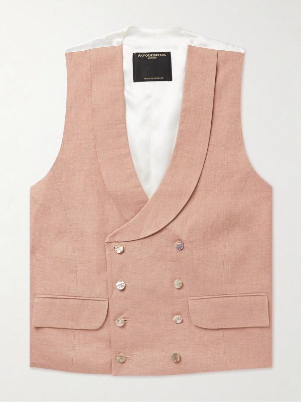 Sidmouth Slim-Fit Shawl-Collar Double-Breasted Linen Waistcoat