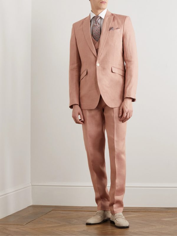 Sidmouth Slim-Fit Shawl-Collar Double-Breasted Linen Waistcoat - OU