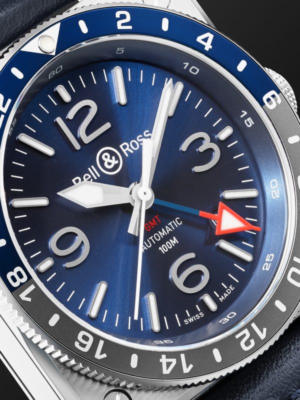 BR 03-93 GMT BLUE Automatic 42mm Stainless Steel and Leather Watch, Ref. No. BR0393-BLU-ST/SCA - CU BR 03-93 GMT BLUE Automatic 42mm Stainless Steel and Leather Watch, Ref. No. BR0393-BLU-ST/SCA - CU