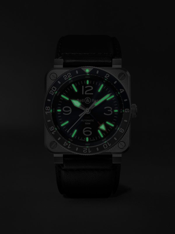 BR 03-93 GMT BLUE Automatic 42mm Stainless Steel and Leather Watch, Ref. No. BR0393-BLU-ST/SCA - E5 BR 03-93 GMT BLUE Automatic 42mm Stainless Steel and Leather Watch, Ref. No. BR0393-BLU-ST/SCA - E5