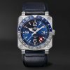 BR 03-93 GMT BLUE Automatic 42mm Stainless Steel and Leather Watch, Ref. No. BR0393-BLU-ST/SCA BR 03-93 GMT BLUE Automatic 42mm Stainless Steel and Leather Watch, Ref. No. BR0393-BLU-ST/SCA