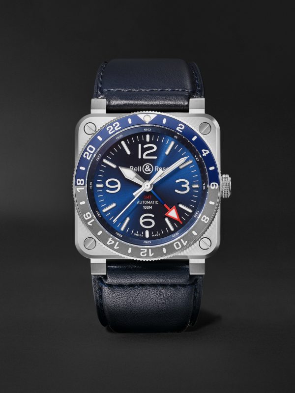 BR 03-93 GMT BLUE Automatic 42mm Stainless Steel and Leather Watch, Ref. No. BR0393-BLU-ST/SCA BR 03-93 GMT BLUE Automatic 42mm Stainless Steel and Leather Watch, Ref. No. BR0393-BLU-ST/SCA