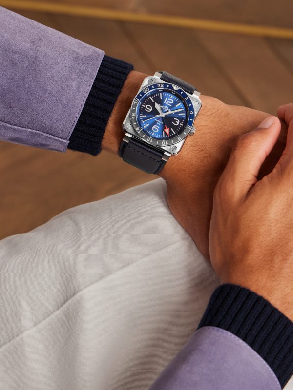 BR 03-93 GMT BLUE Automatic 42mm Stainless Steel and Leather Watch, Ref. No. BR0393-BLU-ST/SCA - OU BR 03-93 GMT BLUE Automatic 42mm Stainless Steel and Leather Watch, Ref. No. BR0393-BLU-ST/SCA - OU