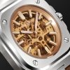 BR 05 Skeleton Gold Automatic 40mm Stainless Steel and Rubber Watch, Ref. No. BR05A-CH-SKST/SRB - CU