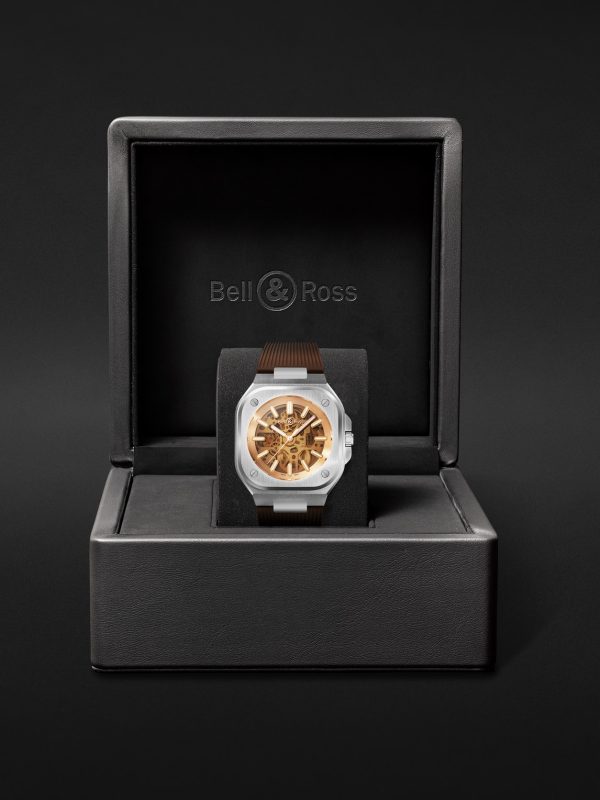 BR 05 Skeleton Gold Automatic 40mm Stainless Steel and Rubber Watch, Ref. No. BR05A-CH-SKST/SRB - E3