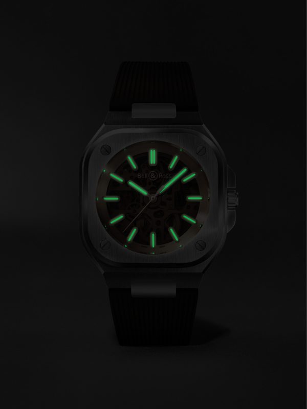 BR 05 Skeleton Gold Automatic 40mm Stainless Steel and Rubber Watch, Ref. No. BR05A-CH-SKST/SRB - E5