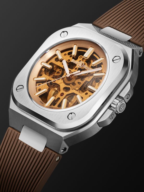 BR 05 Skeleton Gold Automatic 40mm Stainless Steel and Rubber Watch, Ref. No. BR05A-CH-SKST/SRB - FR